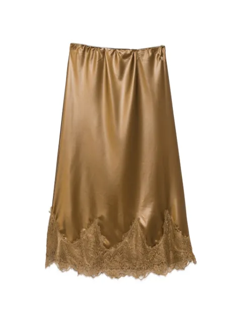 PHILIA LOFT lace-trim satin midi skirt
