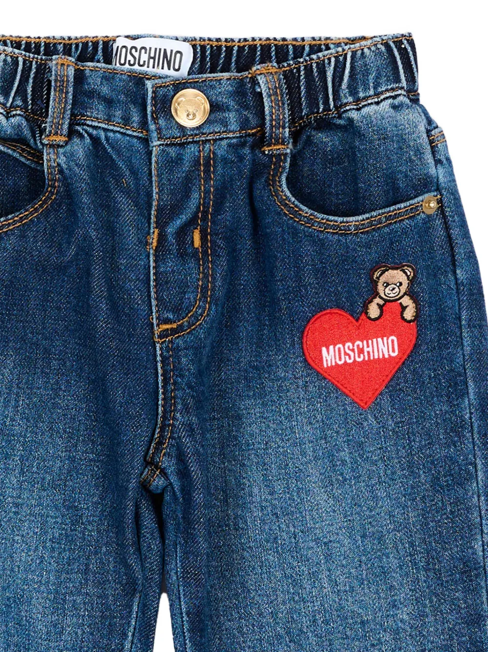 Moschino Kids Jeans met teddybeerpatch Blauw