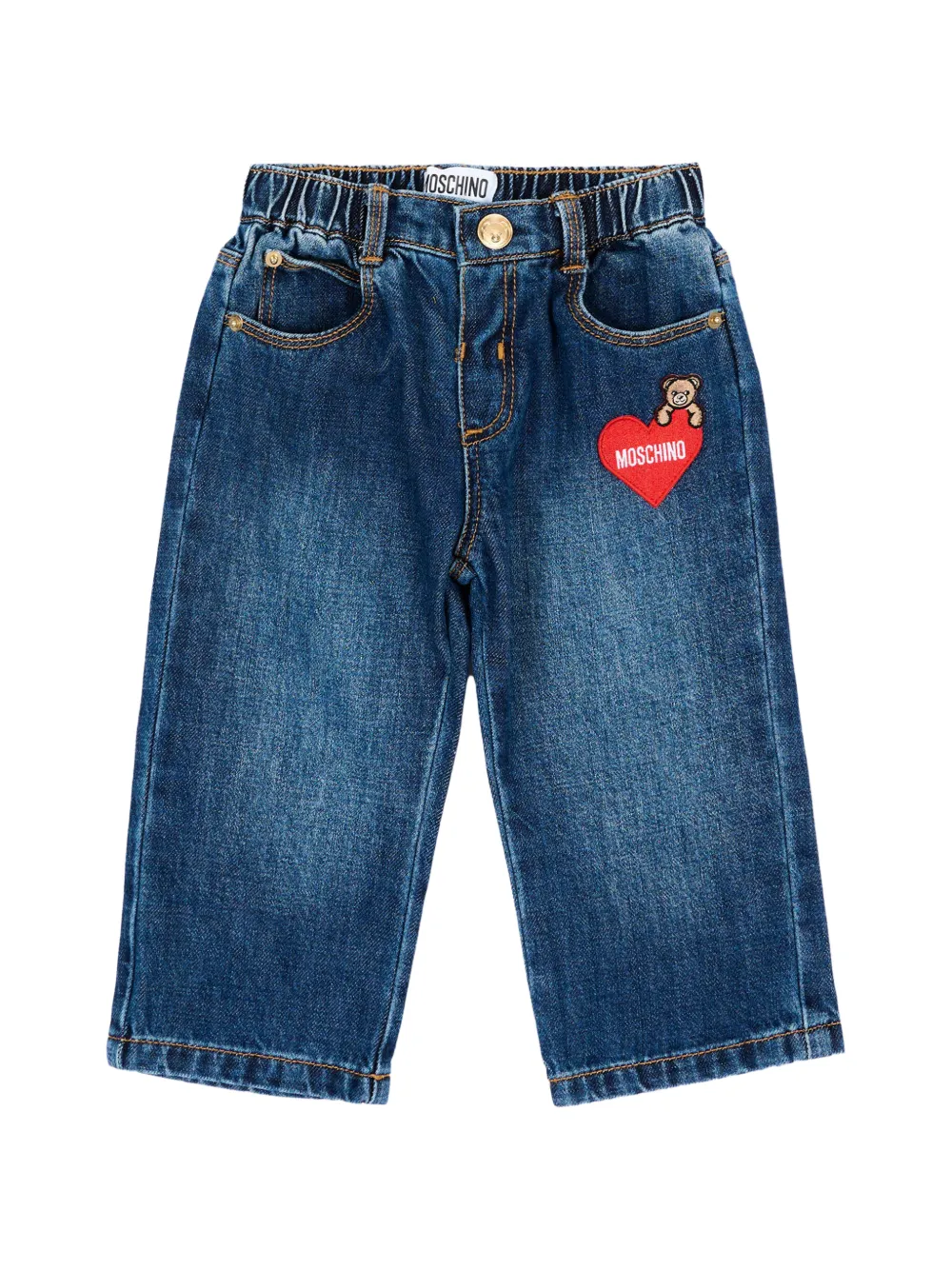 Moschino Kids Teddy Bear patch jeans - Blu
