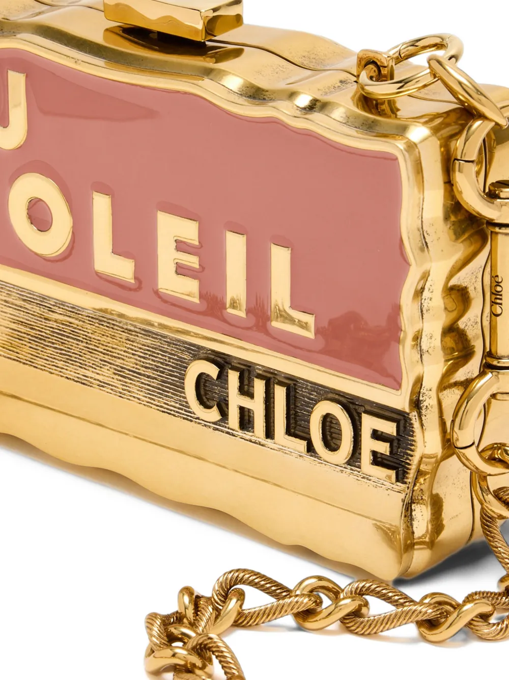 Chloé Soleil minaudière met ketting in messing en emaille Goud