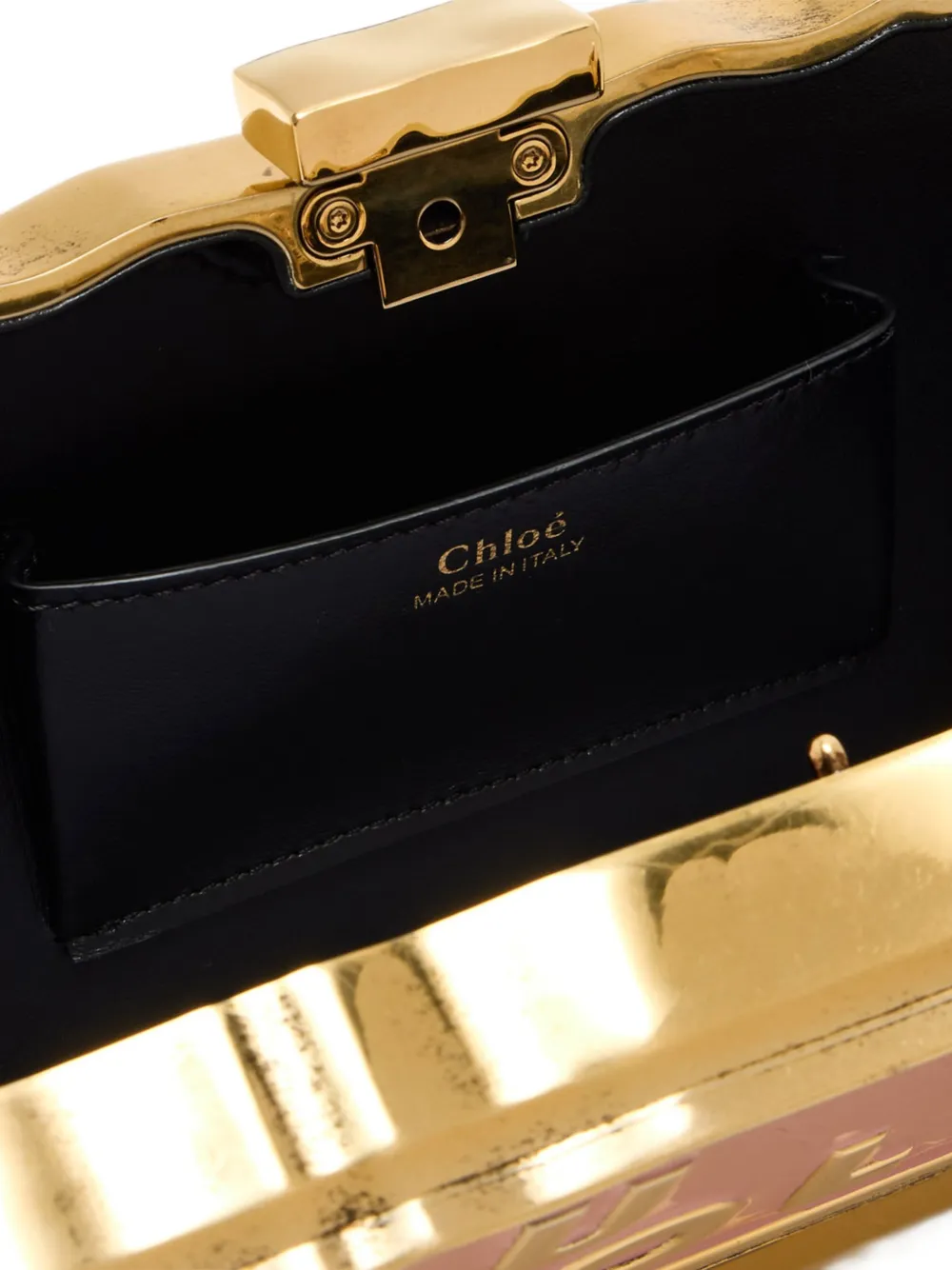Chloé Soleil minaudière met ketting in messing en emaille Goud