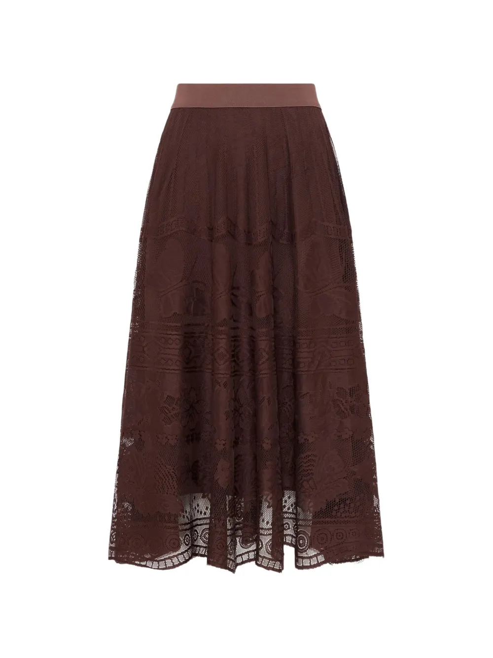Gerard Darel Jany Lace-overlay Midi Skirt In Brown