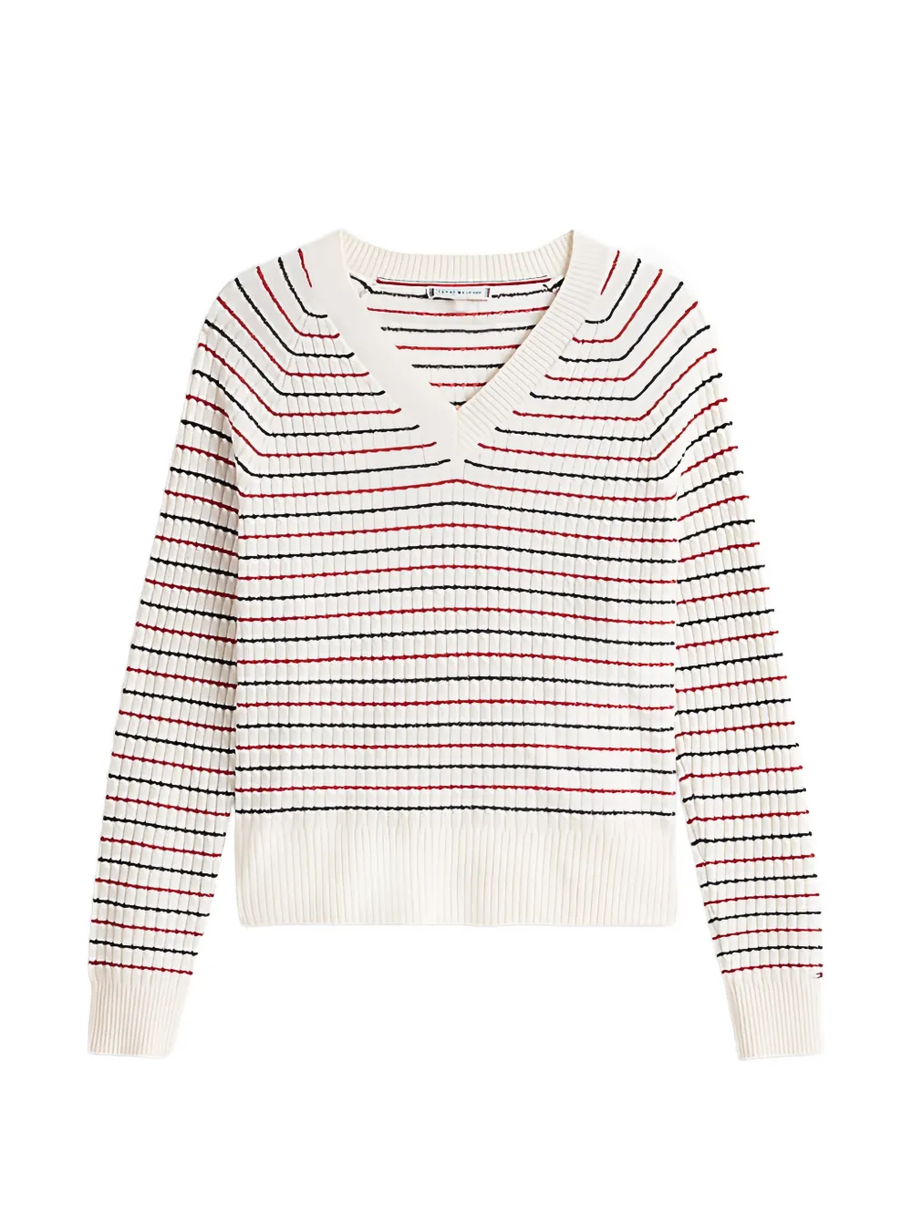 Tommy Hilfiger striped cable-knit V-neck sweater - Weiß