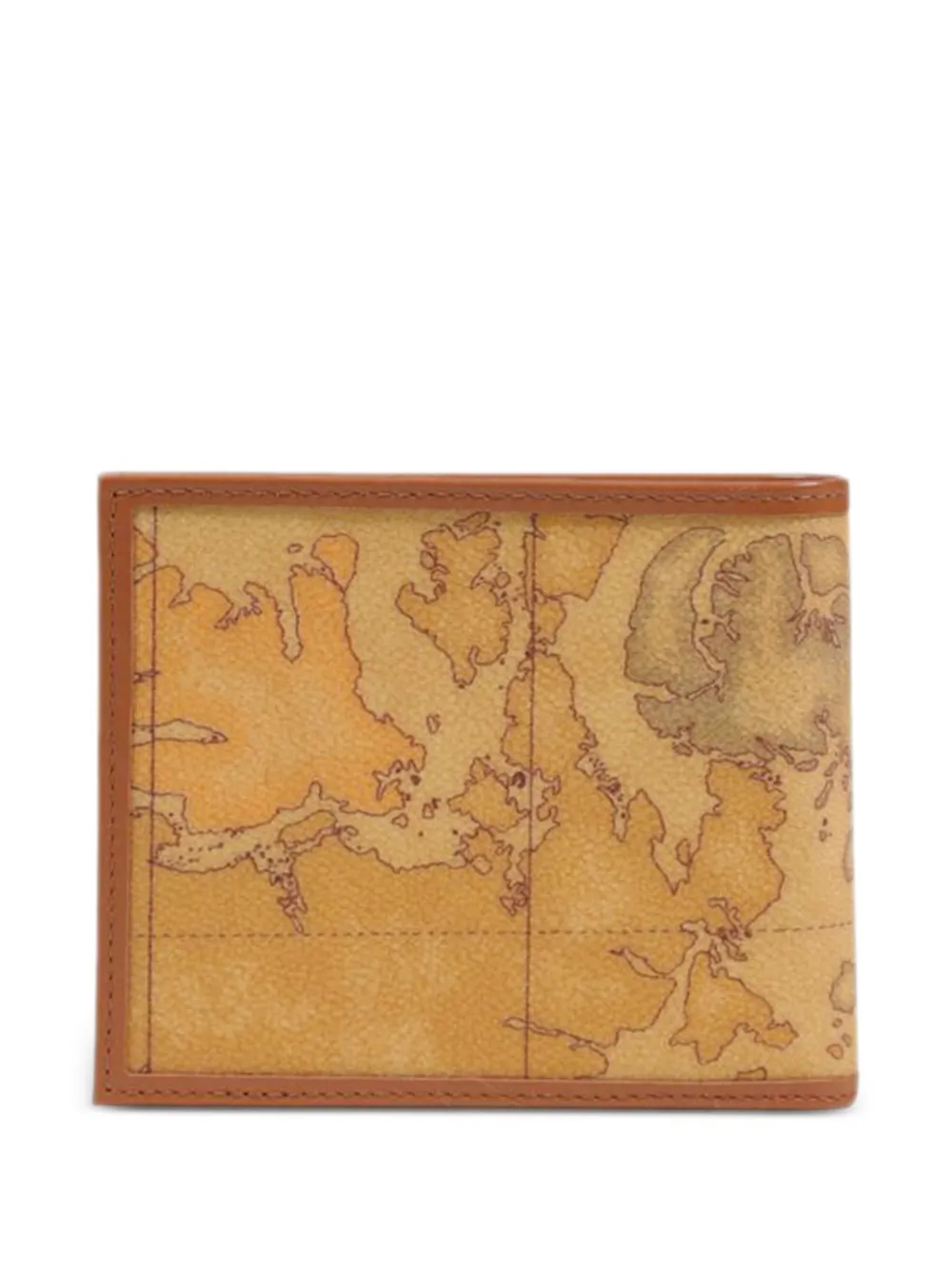 ALVIERO MARTINI 1° CLASSE Tweevoudig gevouwen portemonnee met wereldkaart-print Beige