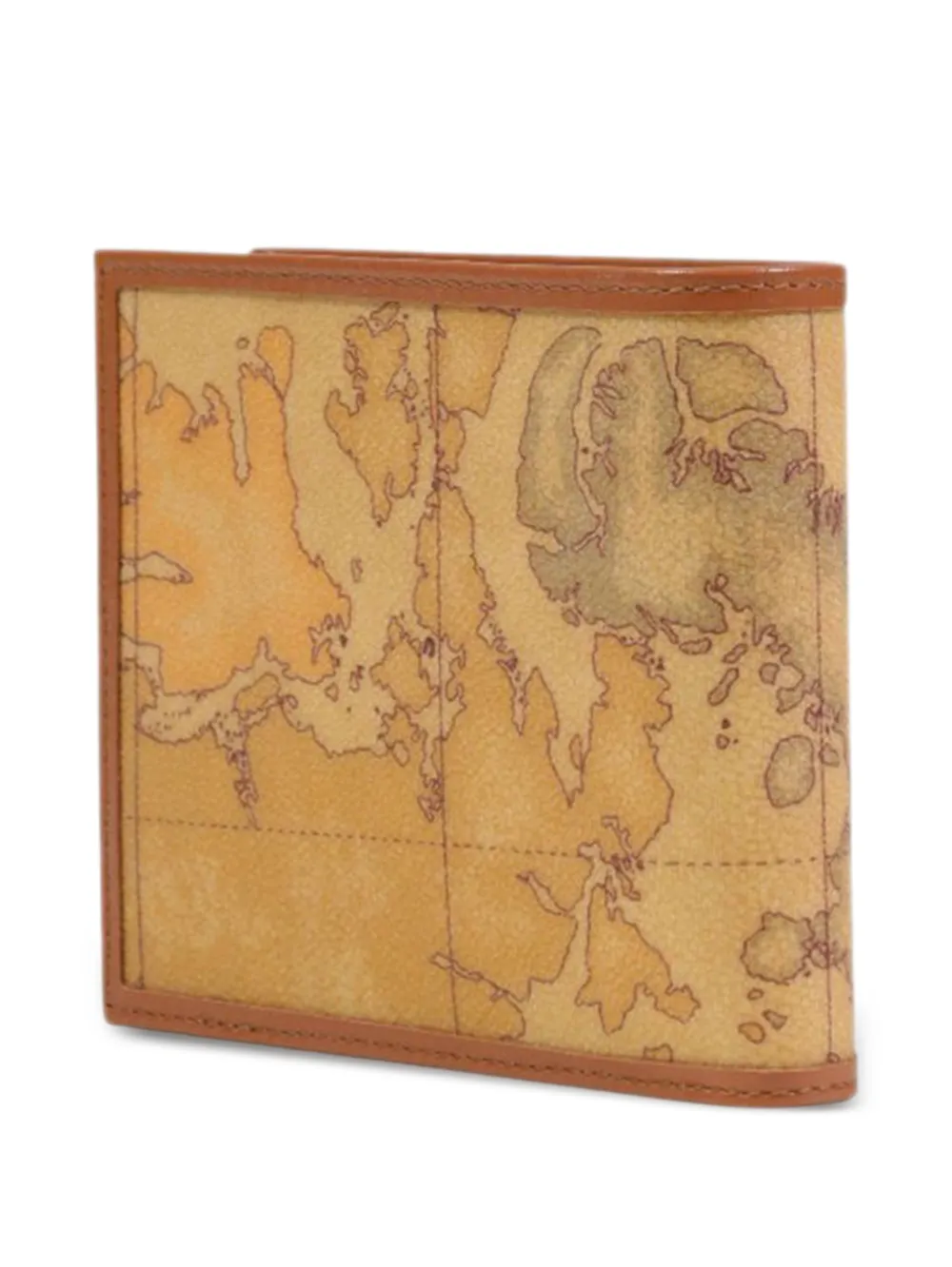 ALVIERO MARTINI 1° CLASSE Tweevoudig gevouwen portemonnee met wereldkaart-print Beige