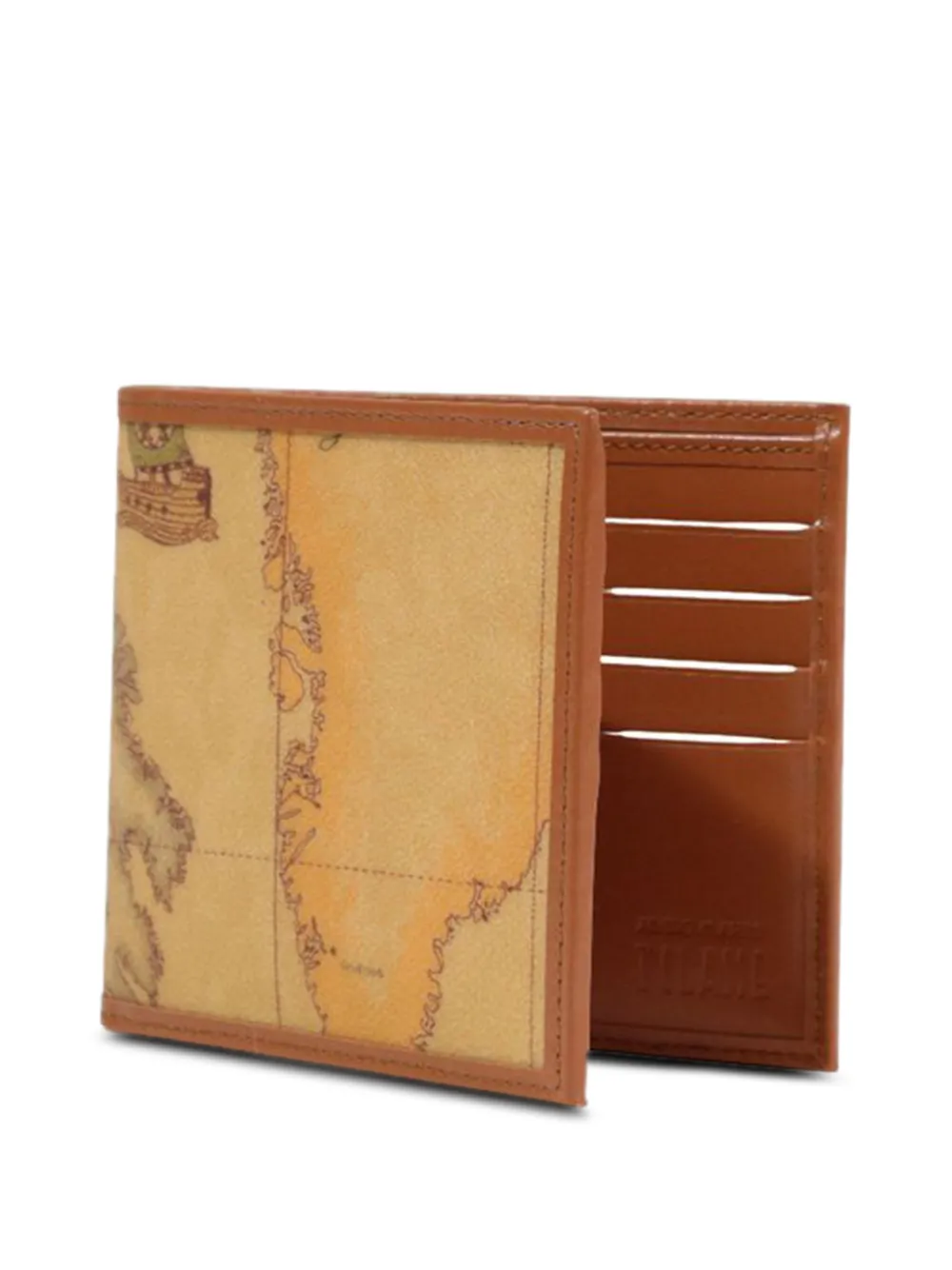 ALVIERO MARTINI 1° CLASSE Tweevoudig gevouwen portemonnee met wereldkaart-print Beige