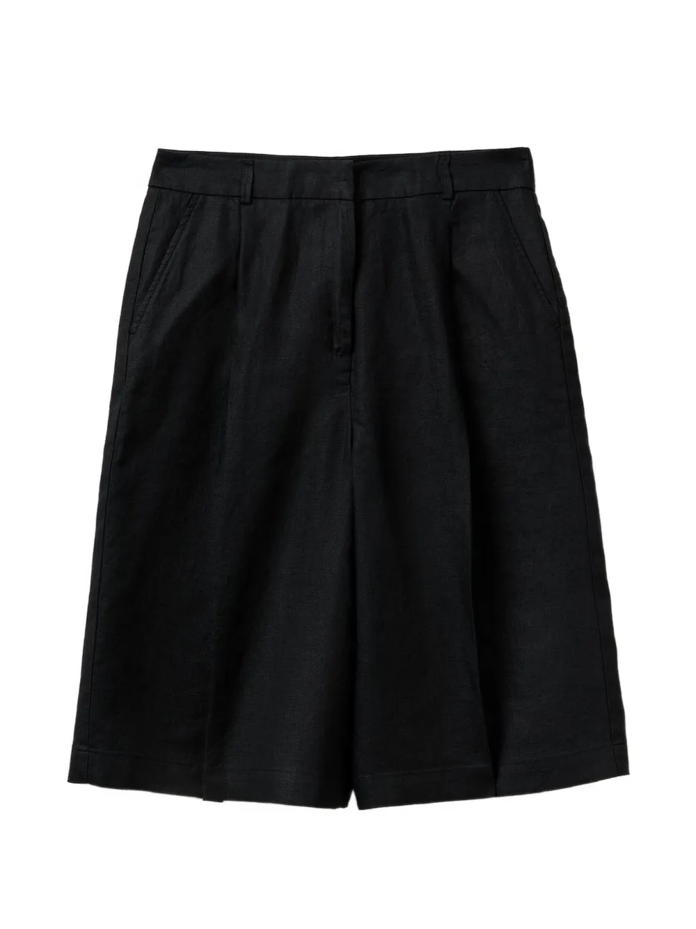 Benetton Pleat-detail Linen Shorts In Black