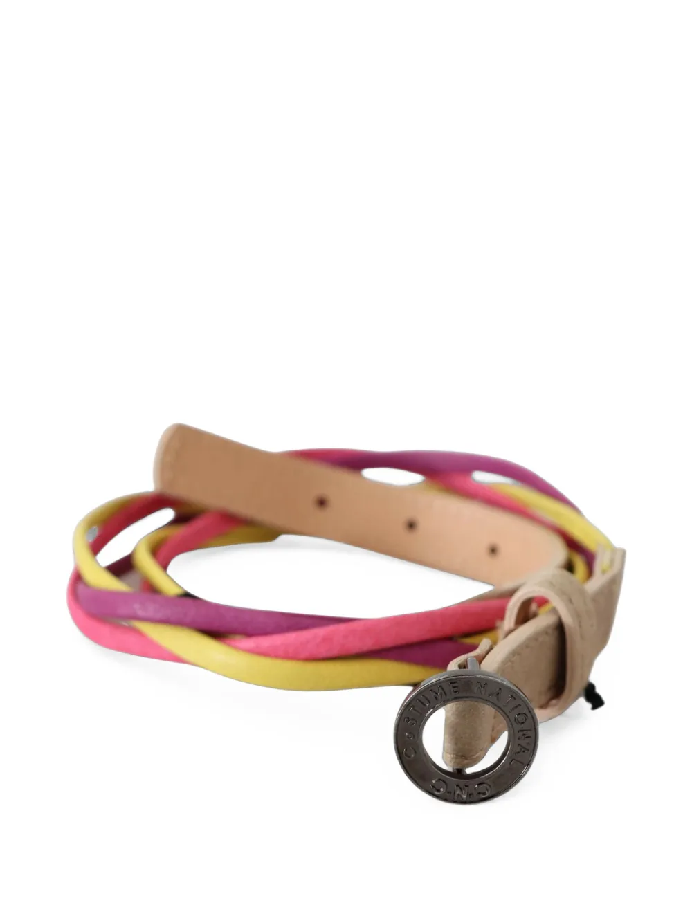Costume National Gevlochten leren riem met ronde gesp Beige
