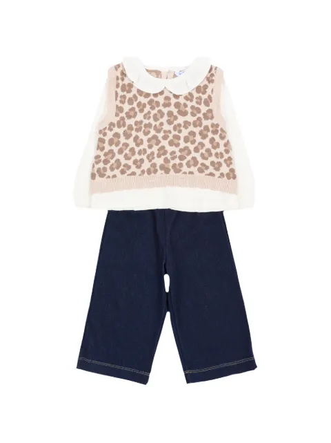 Mayoral leopard-pattern Peter Pan collar trouser set