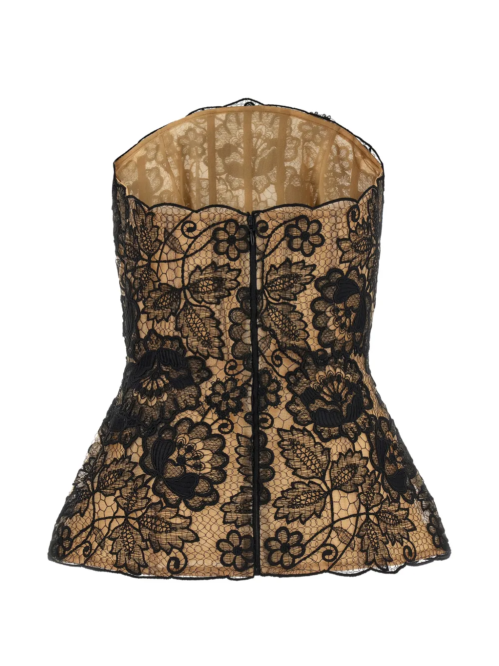 Elie Saab floral guipure lace corset top Zwart