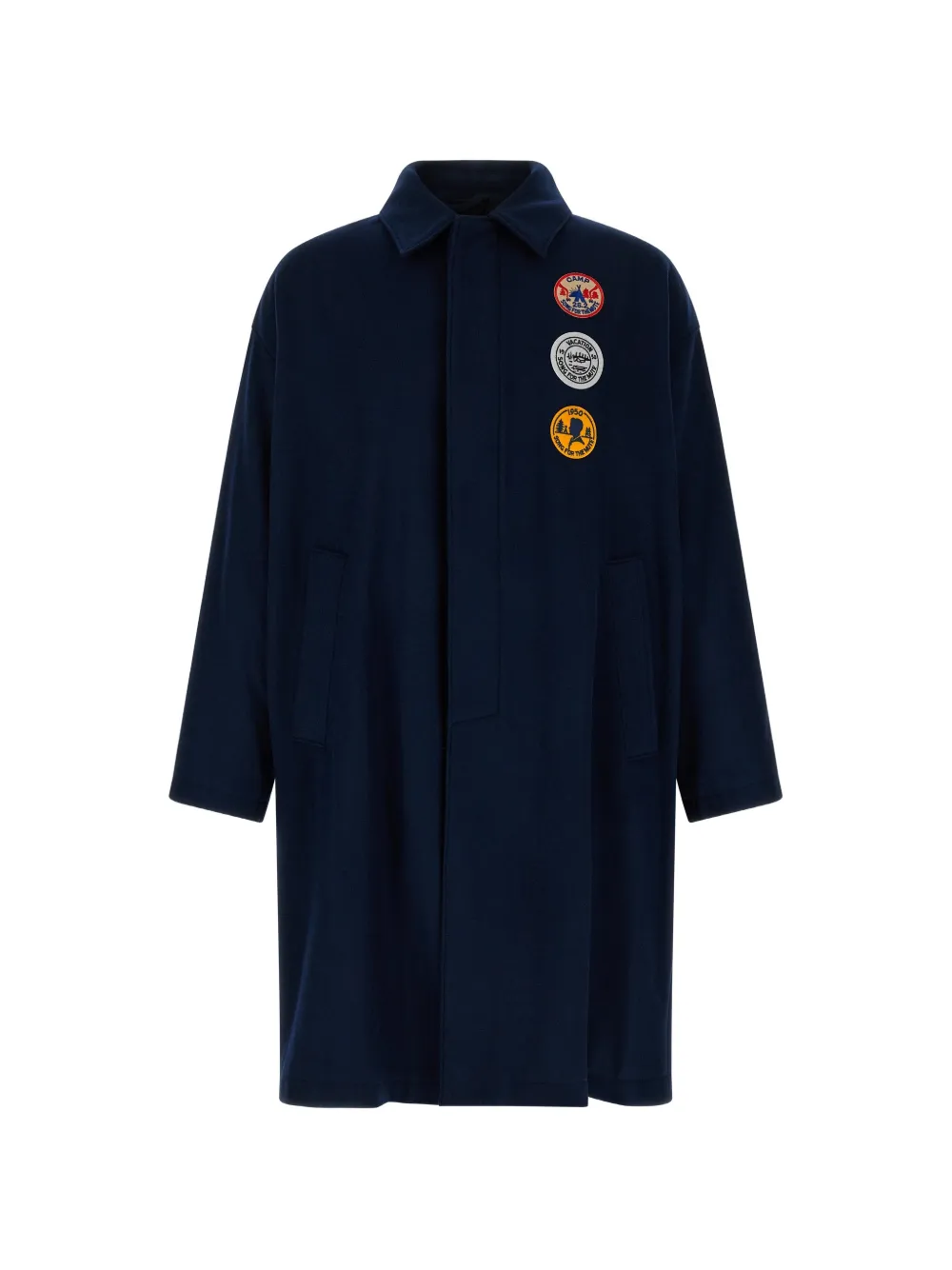 Song For The Mute patch-detail embroidered-lettering coat - Blue