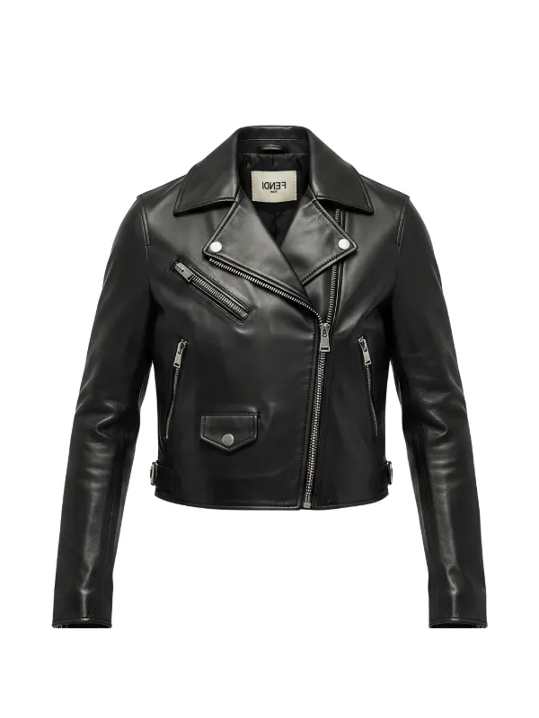 Fendi Soft Nappa Leather Biker Jacket in Black