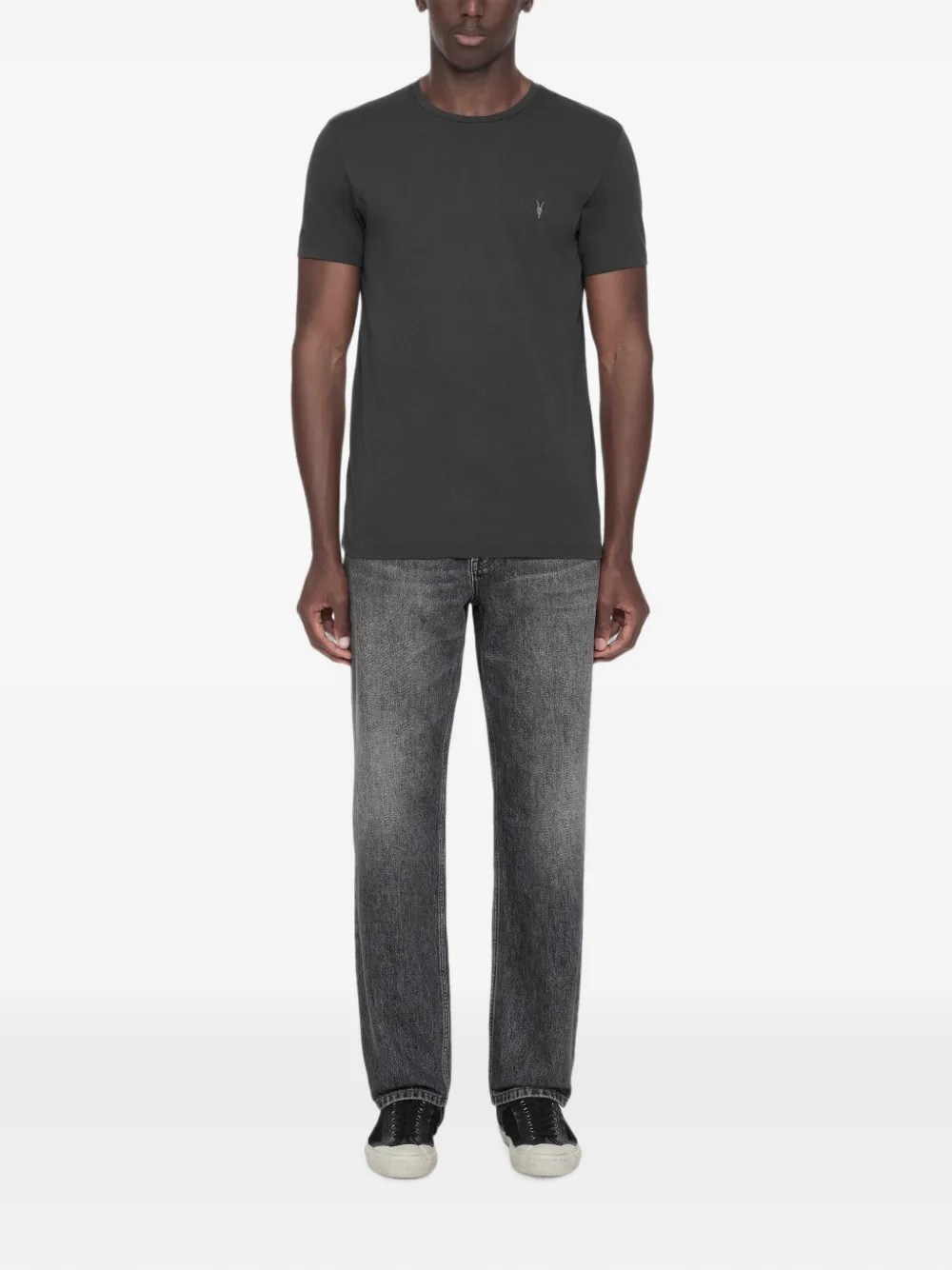 AllSaints Tonic T-shirt met lange mouwen en ramskull-borduurwerk Grijs