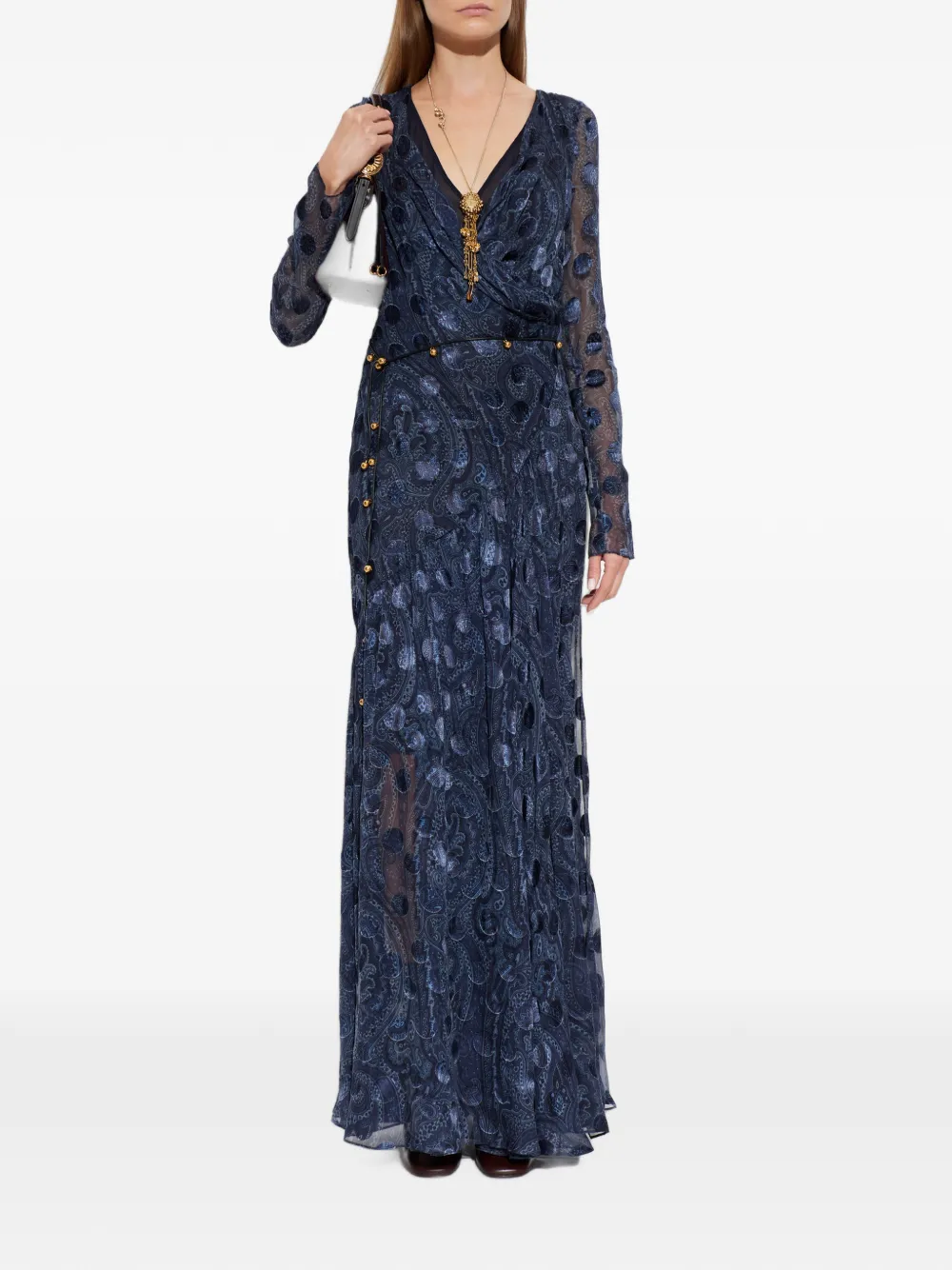 ETRO Devoré maxi-jurk met paisley-print Blauw