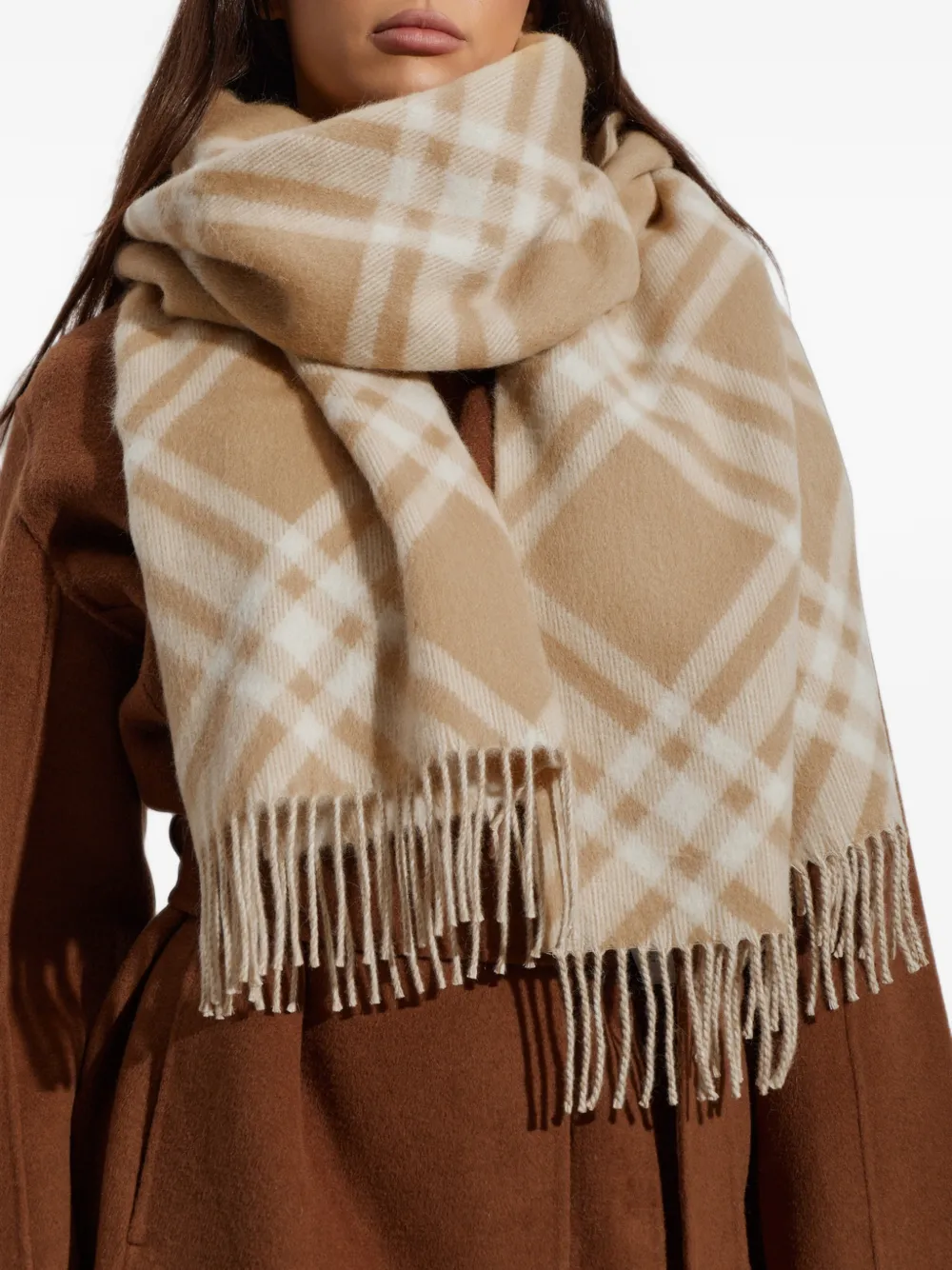 Burberry Geruite sjaal van alpacawol Beige