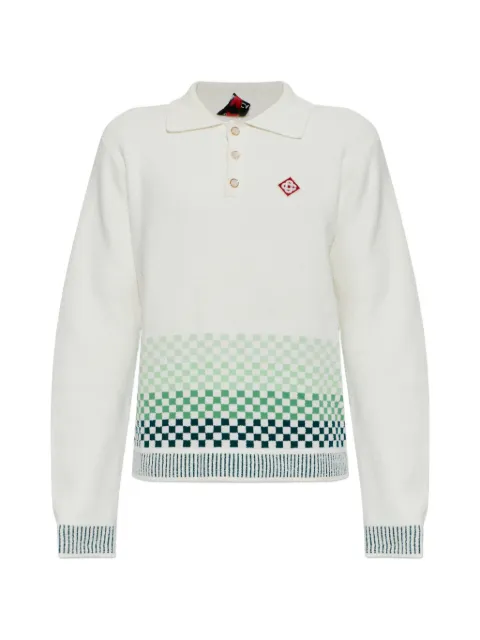 Casablanca checkerboard-knit long-sleeve polo shirt