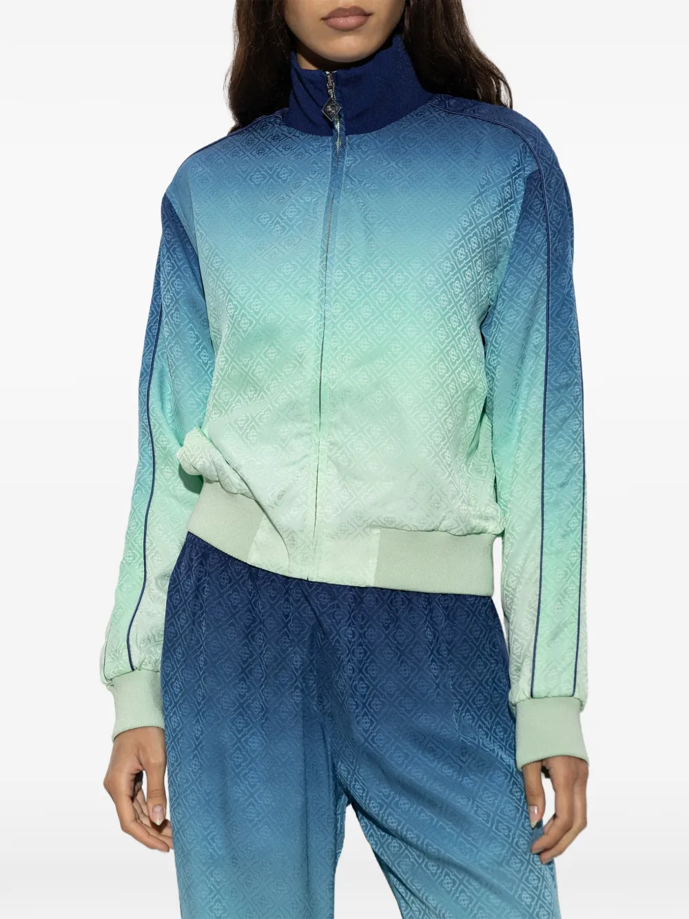 Casablanca Sweater met rits en monogram-jacquard Blauw