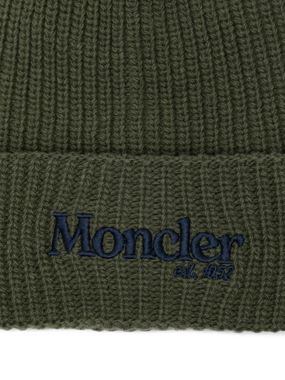 Moncler Enfant logo-embroidered ribbed-knit beanie hat Groen