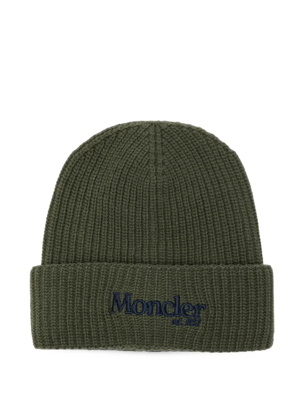 Moncler Enfant logo-embroidered ribbed-knit beanie hat Groen