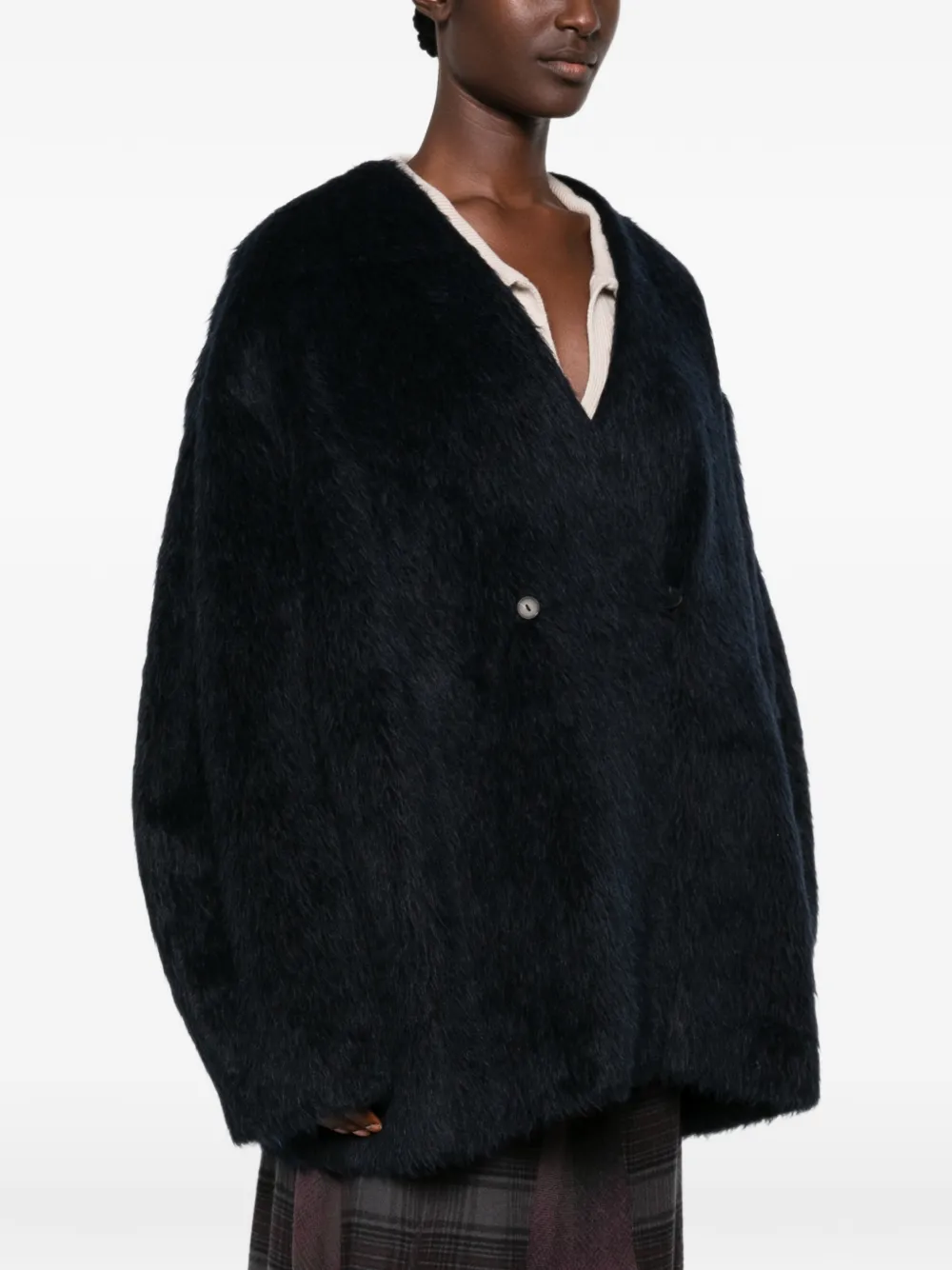RUOHAN Oversized jack met dubbele rij knopen en textuur Blauw