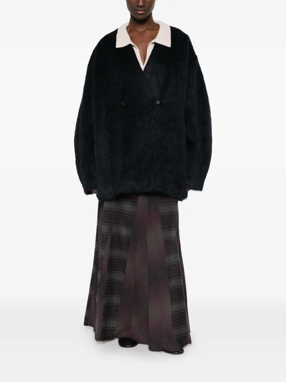 RUOHAN Oversized jack met dubbele rij knopen en textuur Blauw