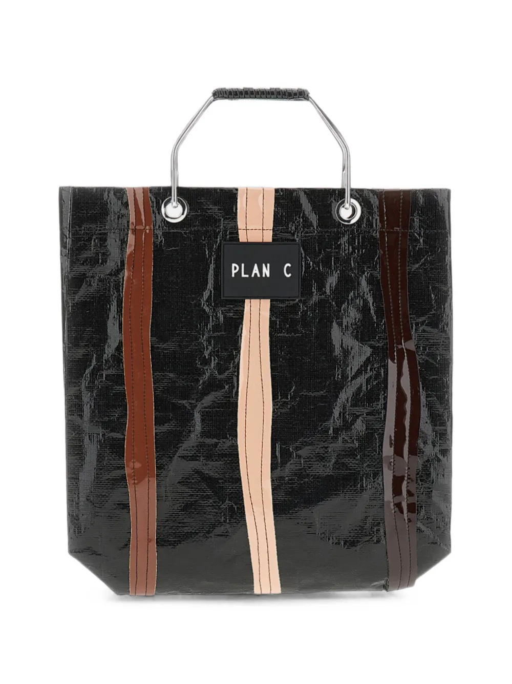 Plan C stripe-detail tote bag Zwart