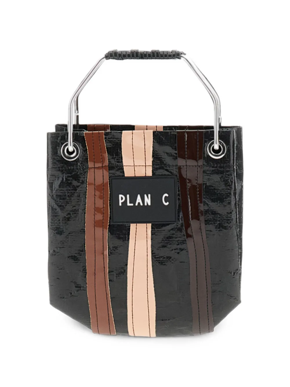 Plan C striped metal-handle clutch bag Zwart