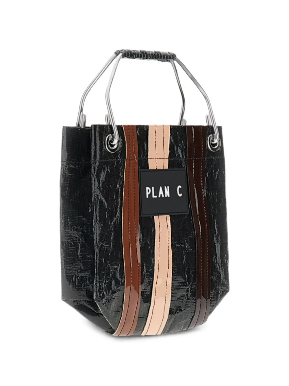 Plan C striped metal-handle clutch bag - Nero