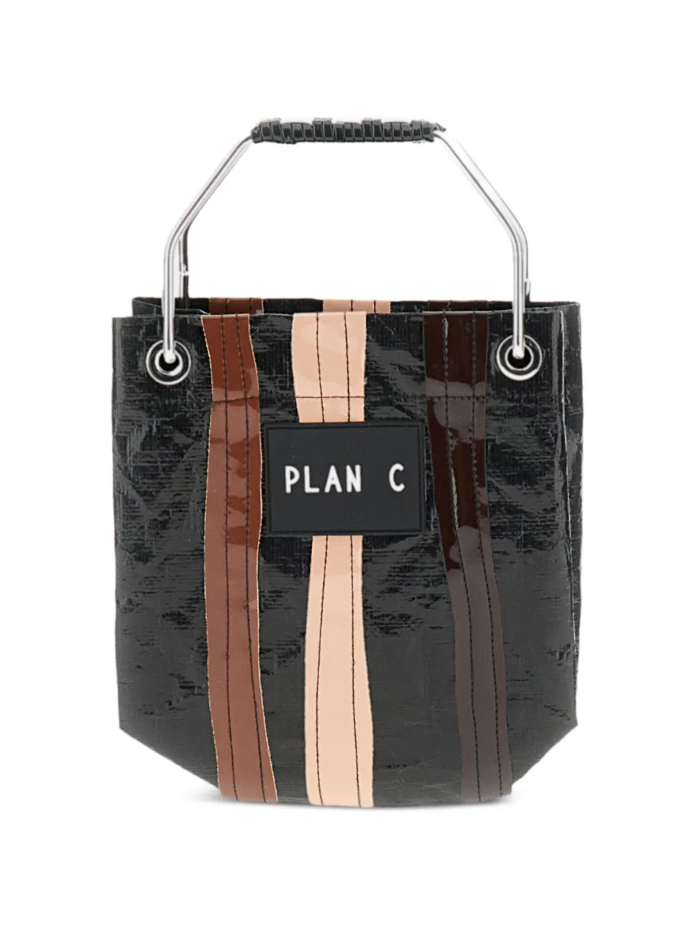 Plan C striped metal-handle clutch bag - Schwarz