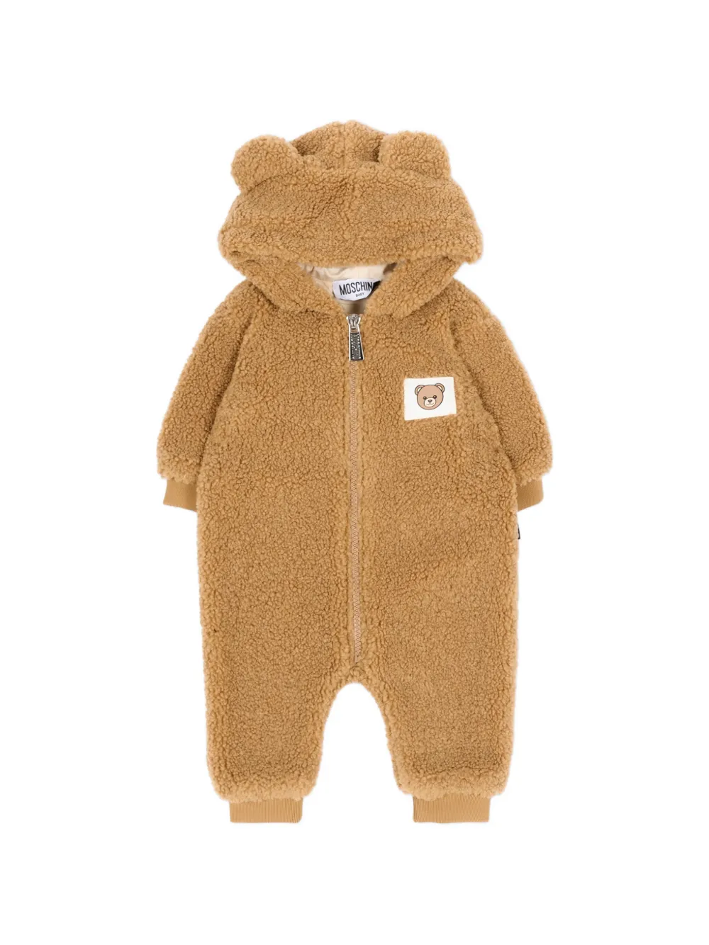 Moschino Kids Teddy Bear patch faux-fur romper - Toni neutri