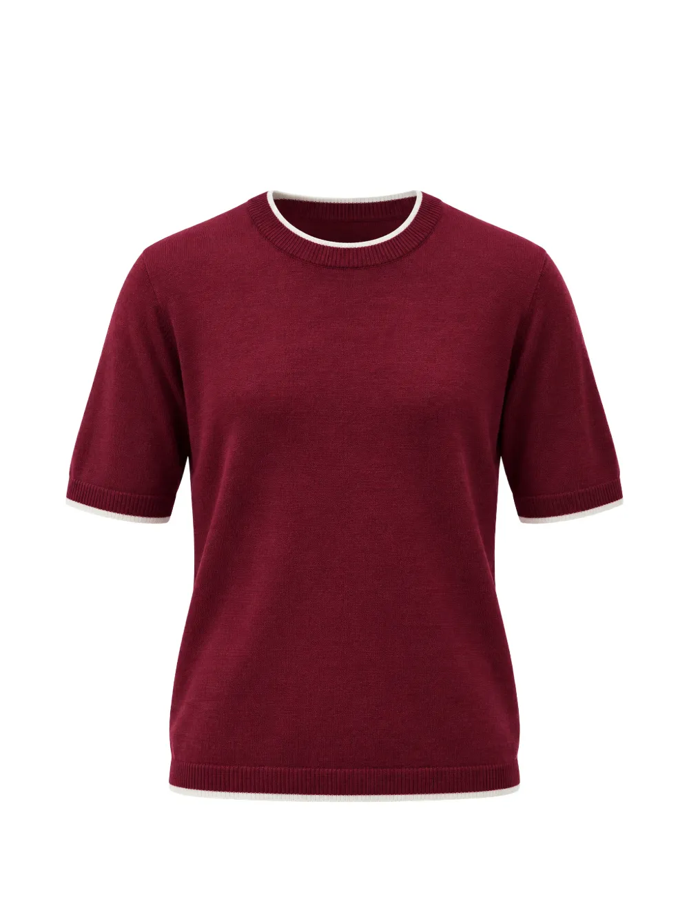 Benetton Contrast-trim Merino Sweater In Burgundy