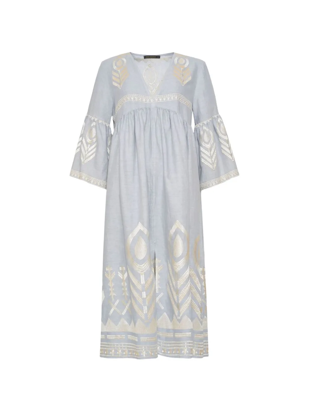 GREEK ARCHAIC KORI robe brodée de plumes à manches évasées - Bleu