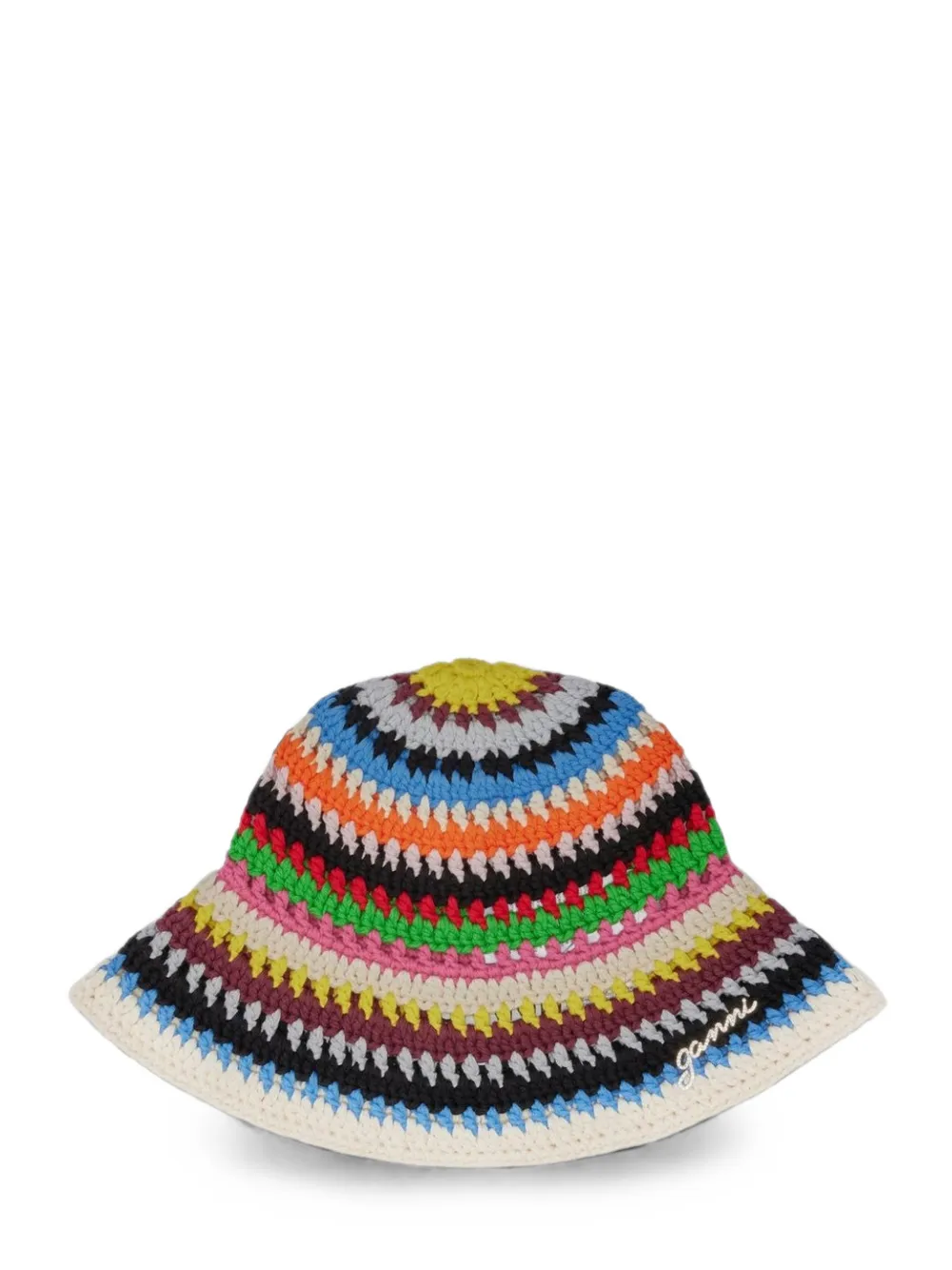 GANNI striped crochet bucket hat Beige