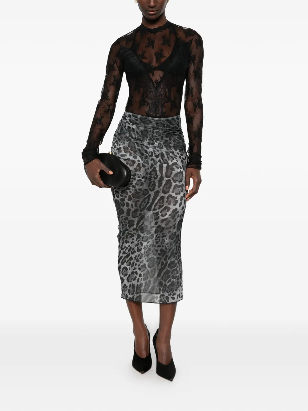 Aniye By Lulù midi-rok met luipaardprint en ruches Grijs