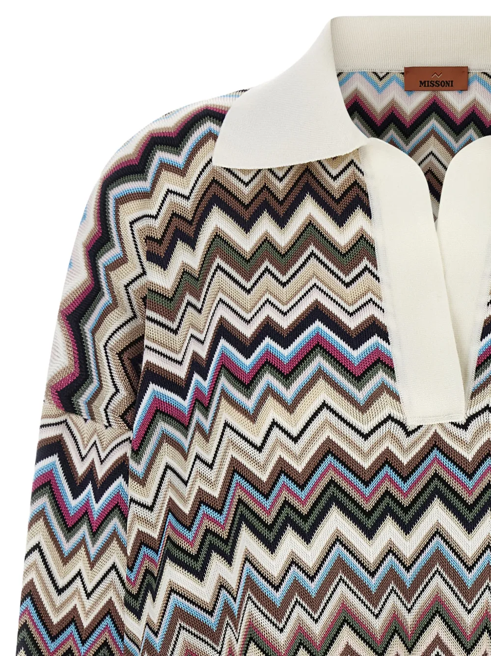 Missoni Oversized wollen en viscose poloshirt met zigzag-patroon Beige
