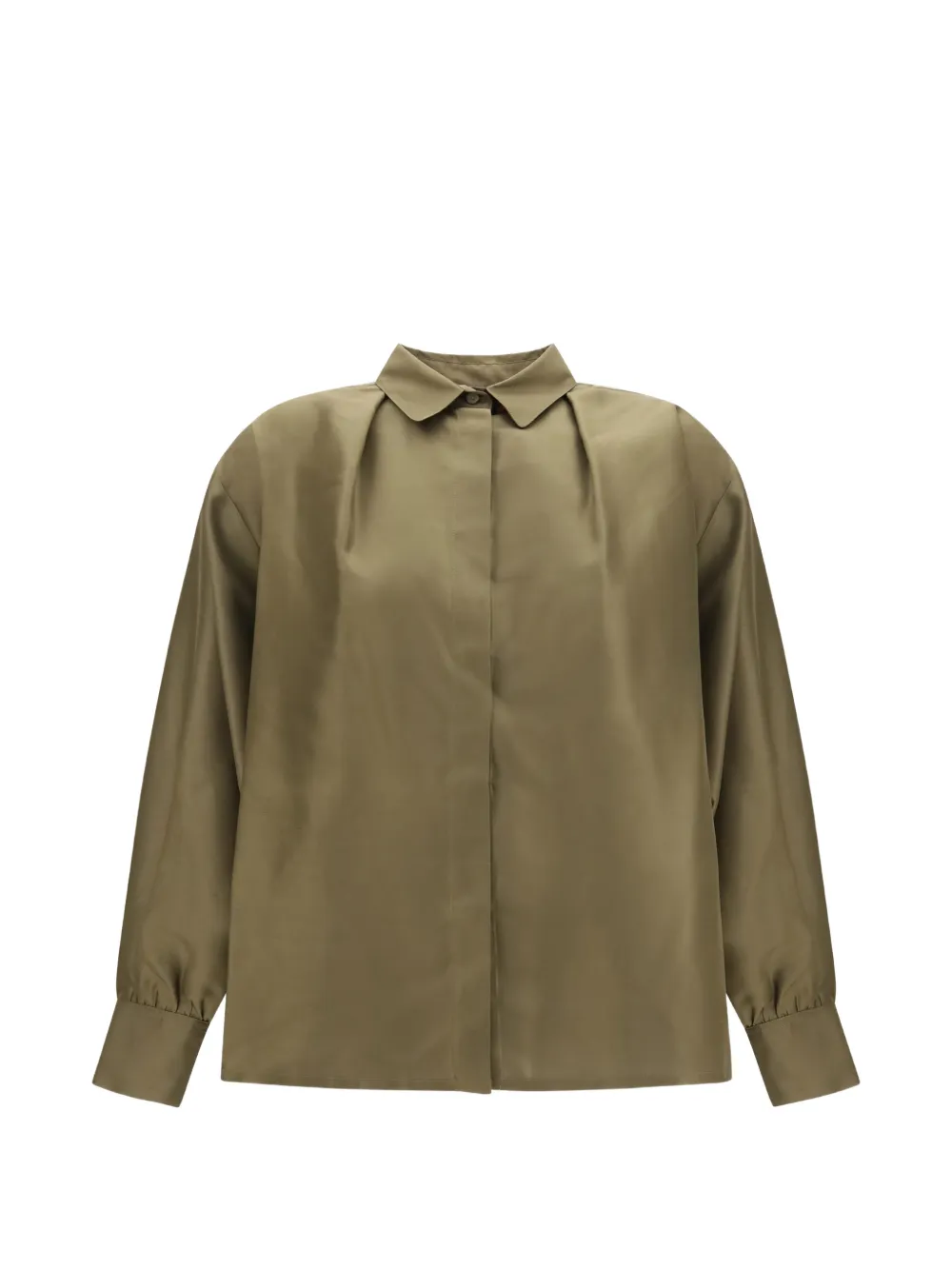 La DoubleJ solid moss green in silk shantung with feathers La Scala shirt