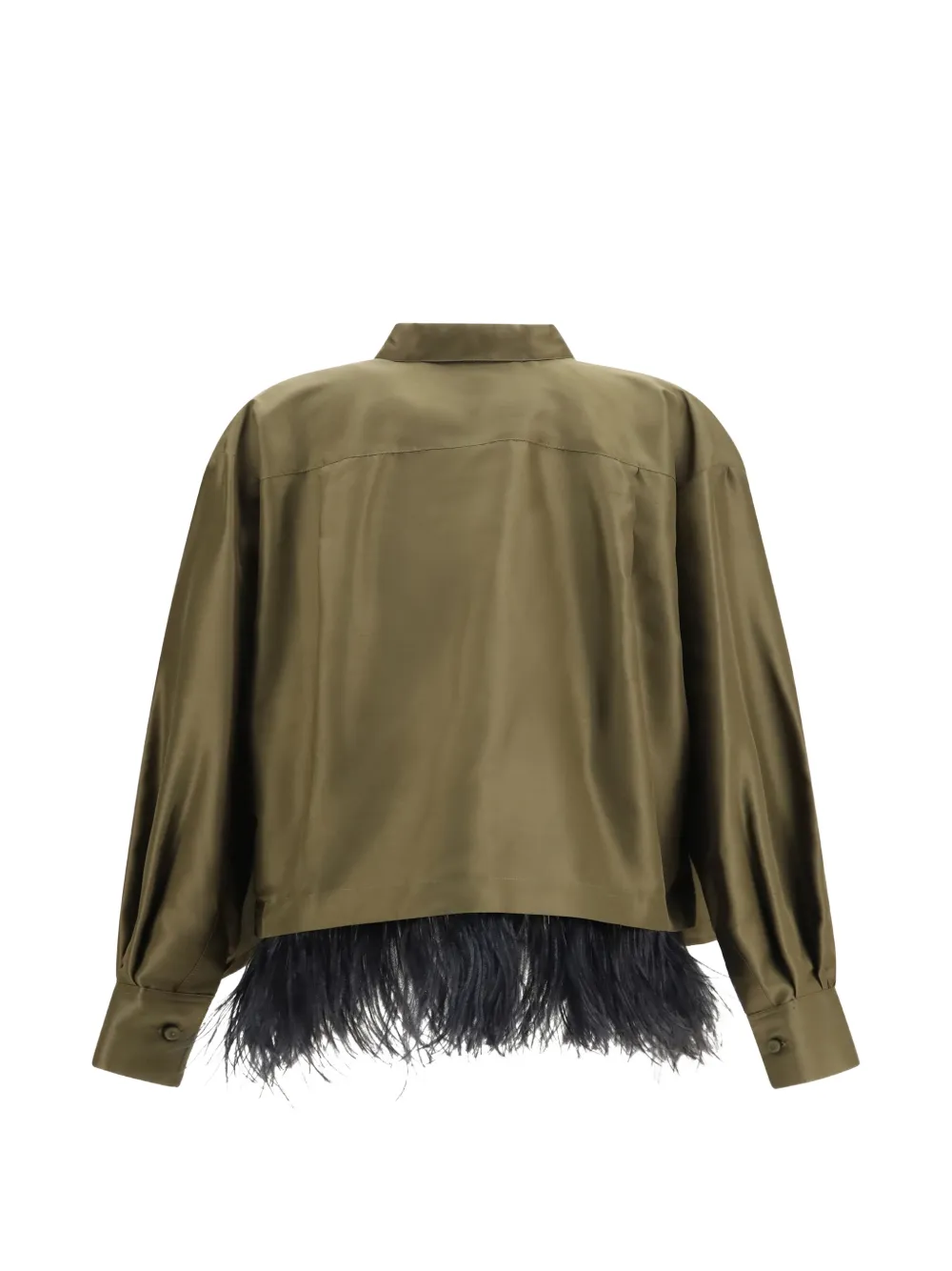La DoubleJ La Scala zijden shantung blouse met veren Groen
