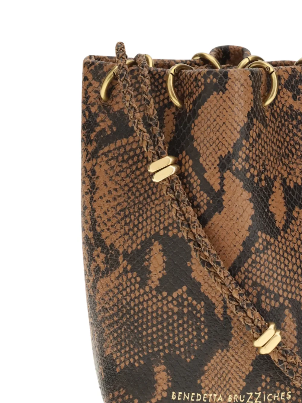 Benedetta Bruzziches Doudou Petite bucket-tas met slangen-effect Bruin