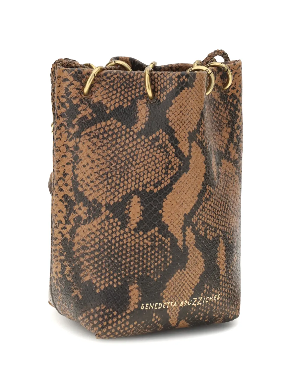 Benedetta Bruzziches Doudou Petite bucket-tas met slangen-effect Bruin
