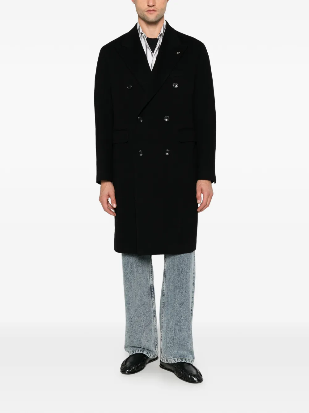 Tagliatore double-breasted peak-lapels coat Zwart