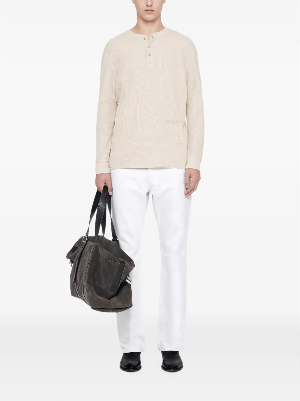 AllSaints Raine wafelgebreid henley-T-shirt Beige