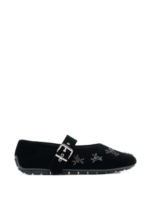 Simone Rocha Embellished Velvet Ballet Flats in Black