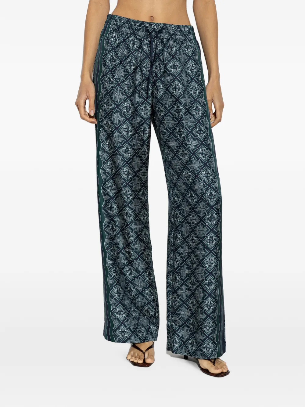 Casablanca monogram-print silk palazzo pants Groen
