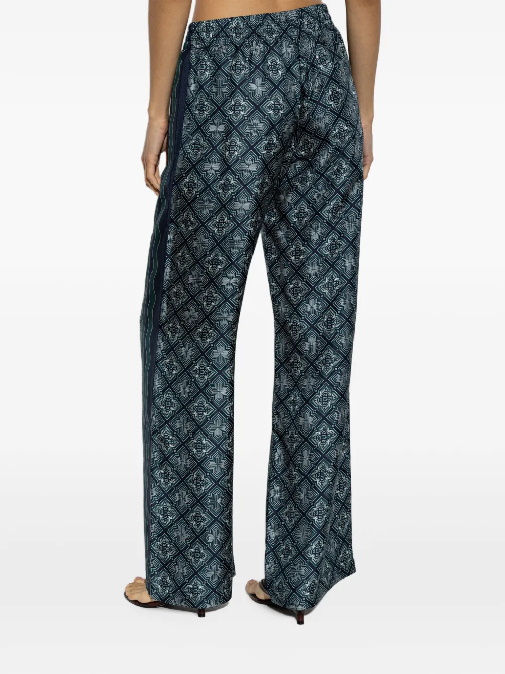 Casablanca monogram-print silk palazzo pants Groen