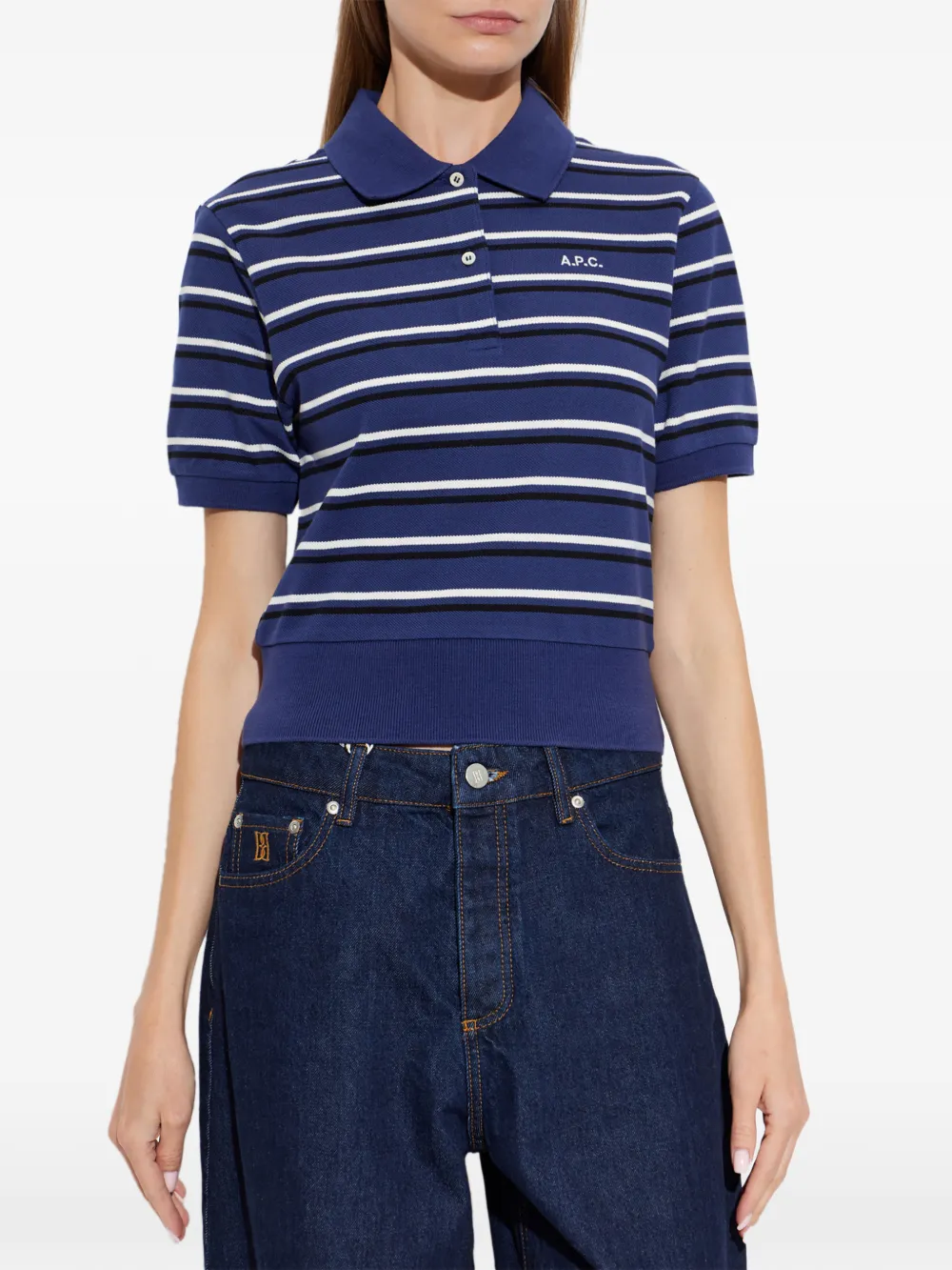 A.P.C. Oceane polotop met horizontale streep Blauw