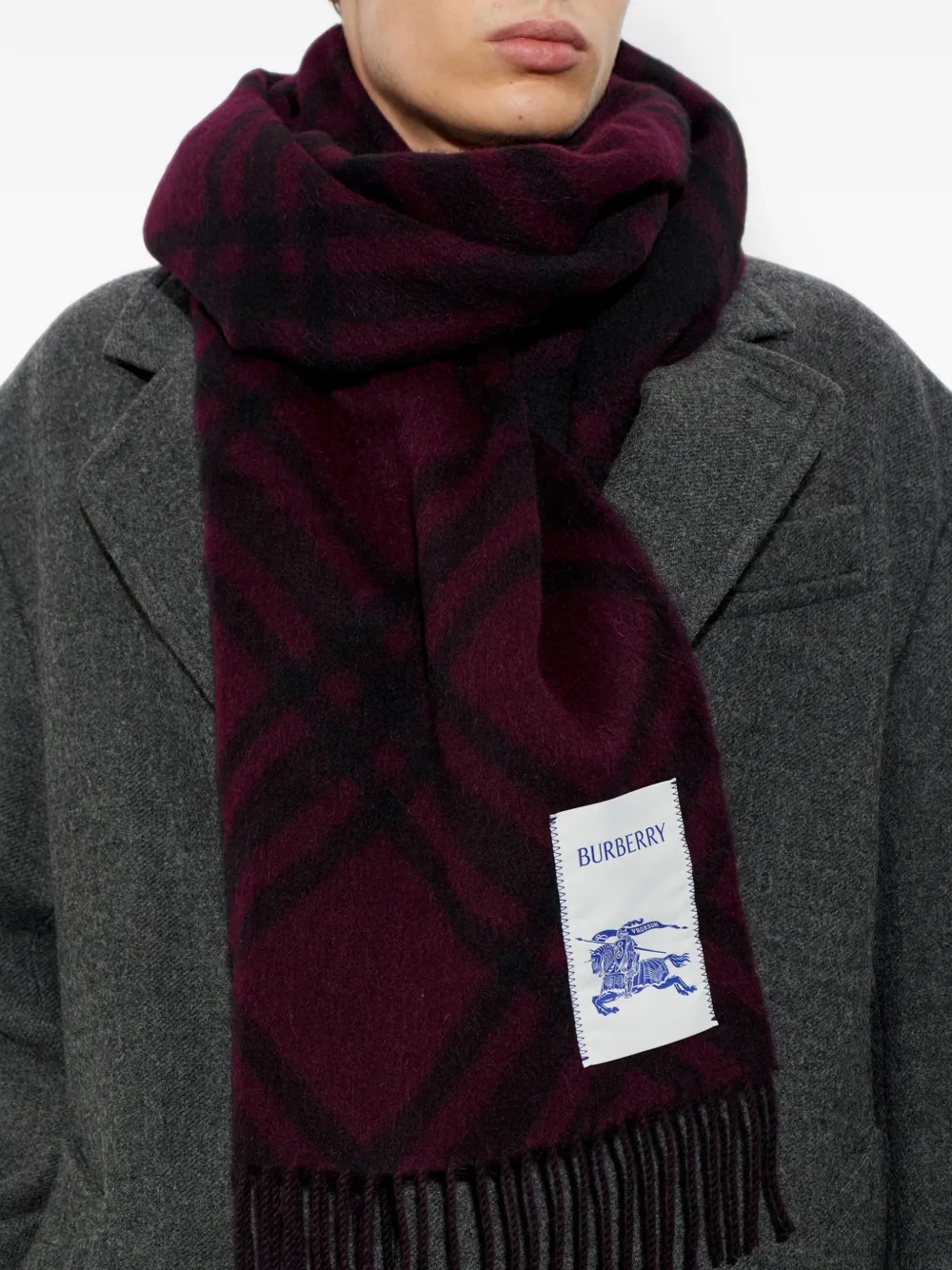 Burberry Geruite sjaal van alpacawol Rood