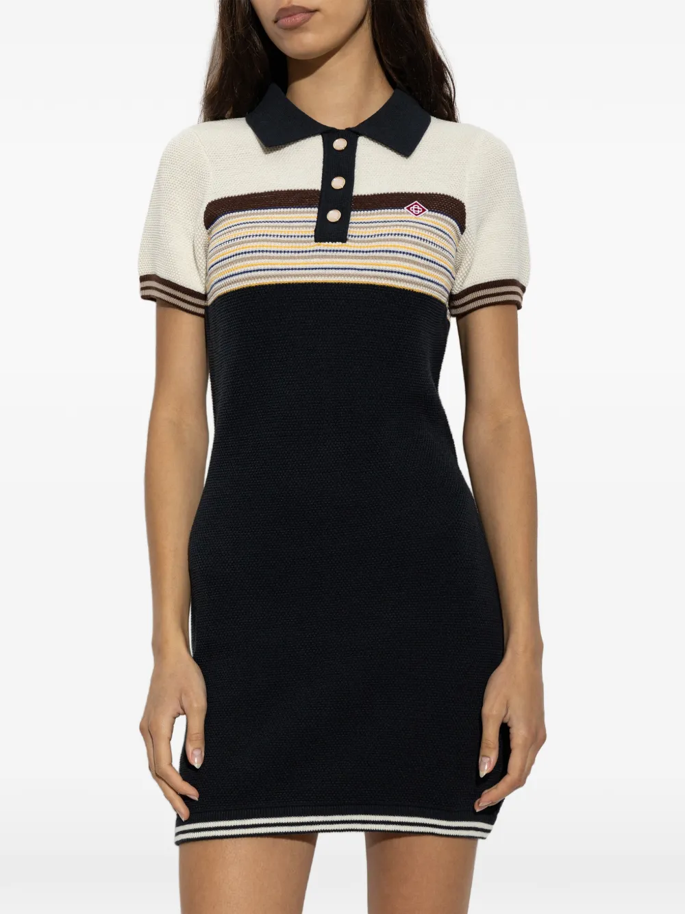 Casablanca Café Striped Logo-patch Mini Dress in Blue, view 3