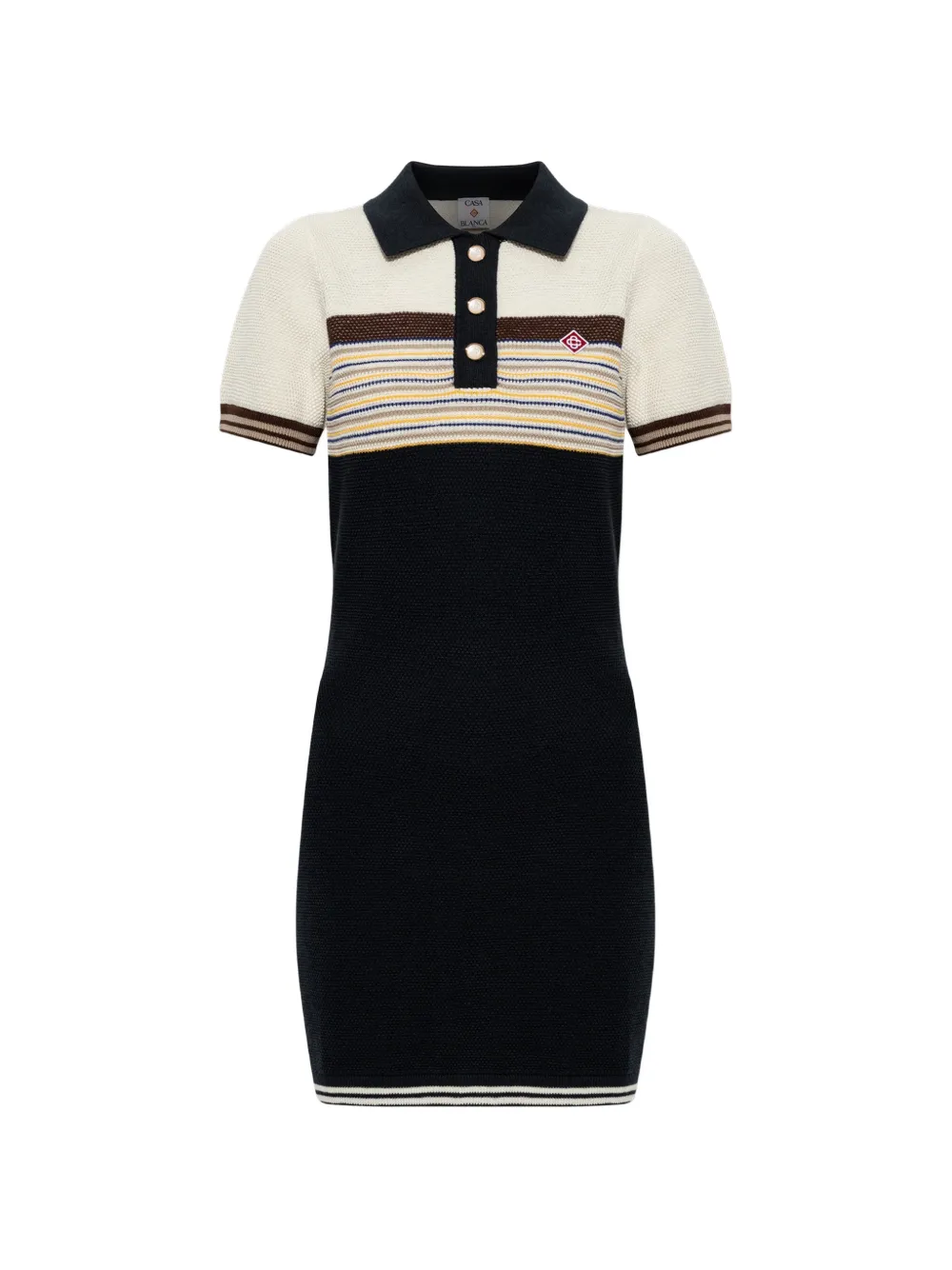 Casablanca Café striped logo-patch mini dress