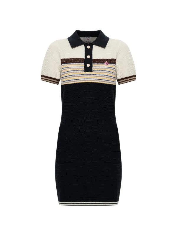 Casablanca Café Striped Logo-patch Mini Dress in Blue