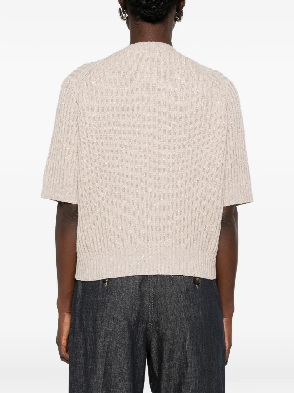 Brunello Cucinelli Ribgebreide trui verfraaid met pailletten Beige